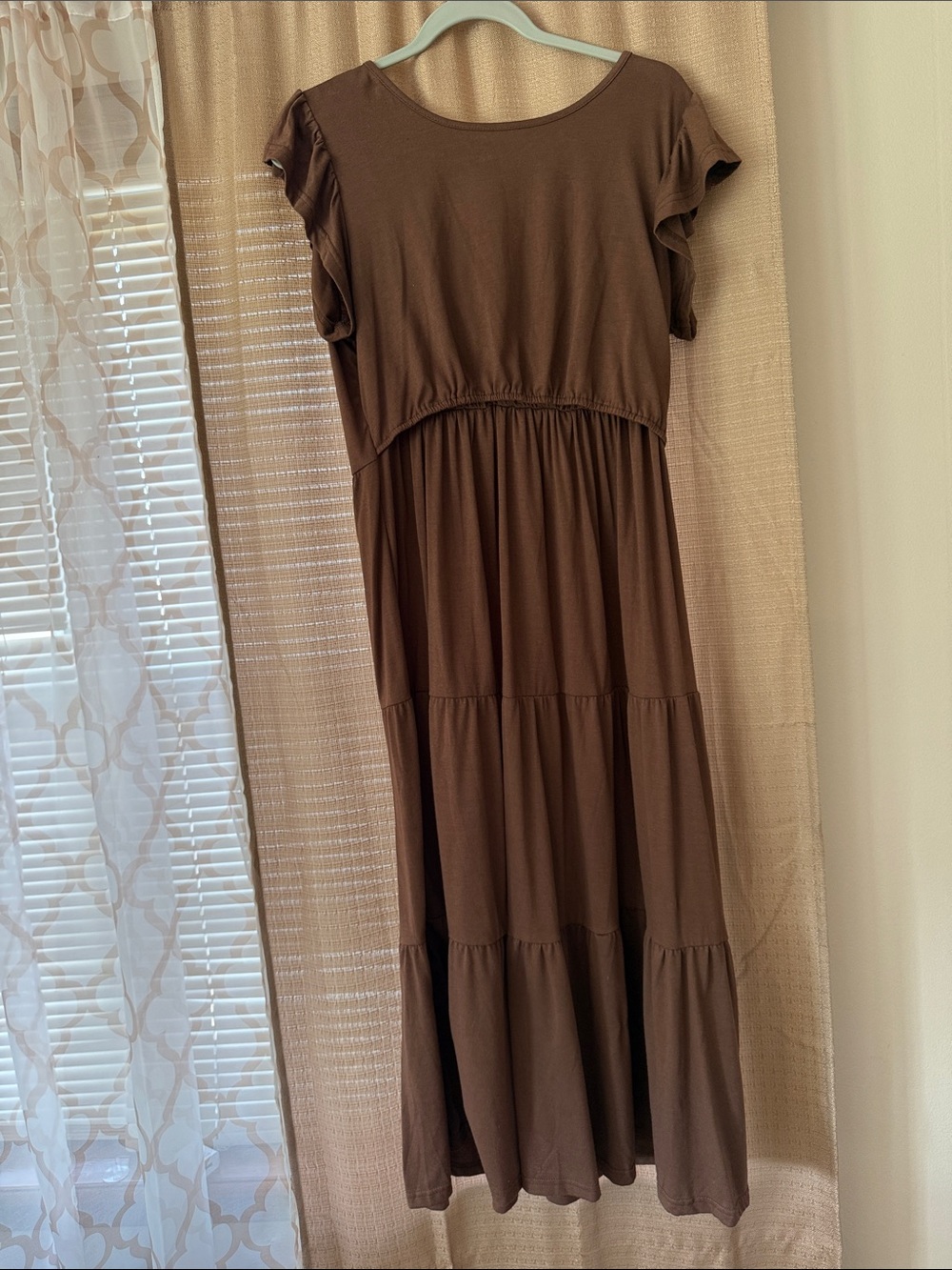Breastfeeding Friendly Brown Tiered Maxi Dress